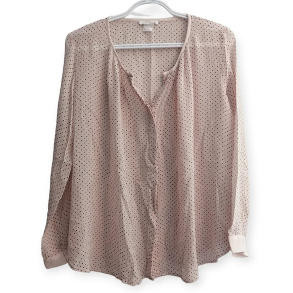 Club Monaco 100% Silk Semi Sheer Pink Black Polka Dot Button Up Blouse Small - Picture 14 of 14